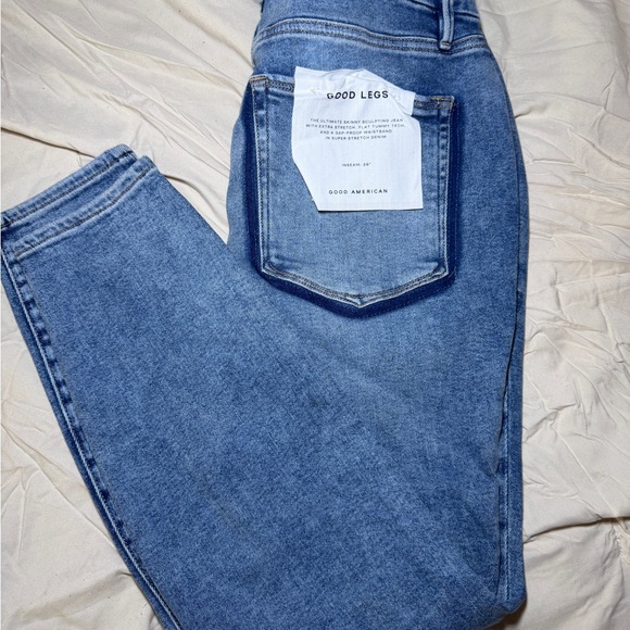 Good American Blue Distressed Straight Leg Jeans - Picture 2 of 5